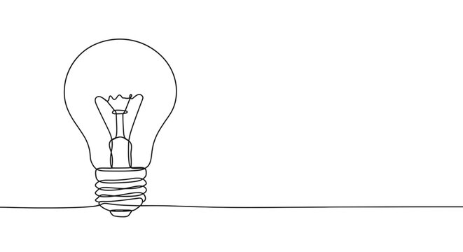 Simple line art of light bulb on white background  