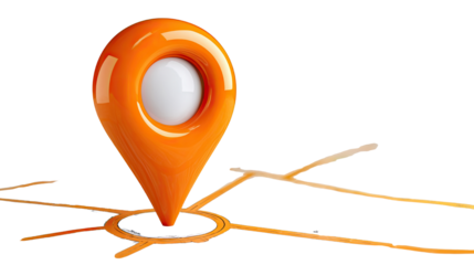 orange map pin indicating location on white background
