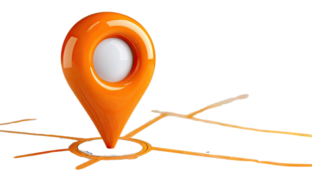 orange map pin indicating location on white background