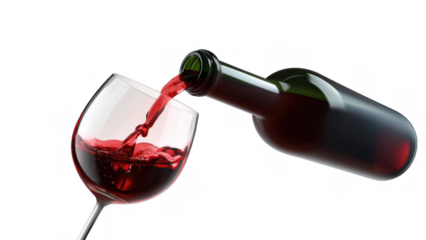 Red wine pours smoothly, showcasing its vibrant hue, created AI, PNG