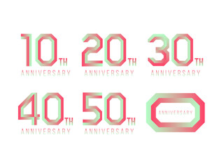 赤と緑のグラデーションアニバーサリーロゴセット