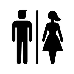 Male and female restroom symbol in minimalist black design  