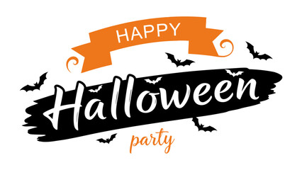 Happy Halloween Party Invitation: Spooky and festive Halloween banner, capturing the fun spirit with bats and a banner to celebrate the night.