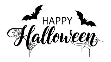 Happy Halloween Greeting: An illustrated banner conveys seasonal wishes, featuring hand-drawn bats and spiderwebs for a touch of eerie elegance.  