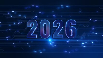 Glowing neon line word new year 2026 background. industry 5.0 revolution future technology new year beginning, happy celebration, festival, new life, growth business, investment, finance, innovation. - Powered by Adobe