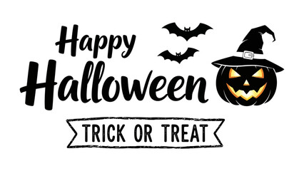 Spooky Halloween: Festive Halloween vector illustration featuring a grinning pumpkin, bats, and Trick or Treat banner.