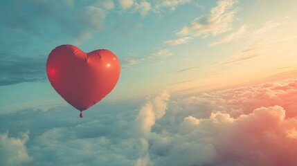 Heart-Shaped Balloon Soaring Above Clouds at Sunset