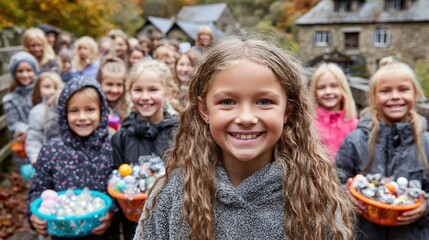 Cheerful Girls in Costumes Gathering Together for a Festive Activity