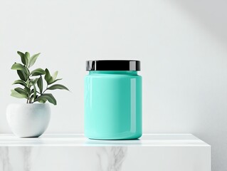A realistic render of a vibrant teal hair dye tube, placed artistically against a neutral gradient backdrop