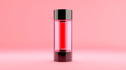 A vibrant red hair dye tube, glowing softly against a neutral gradient backdrop