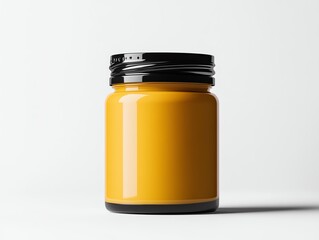 A vibrant yellow hair dye jar, glowing softly against a clean white background with soft shadows