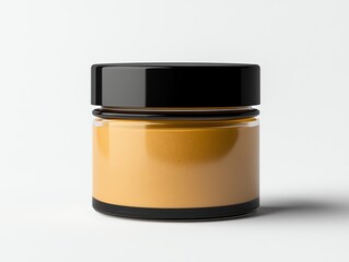 A vibrant yellow hair dye jar, glowing softly against a clean white background with soft shadows