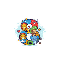 Fototapeta premium Adorable Number 8 Featuring Cute Cartoon Animals Lion, Monkey, and Elephant, Vibrant Colors