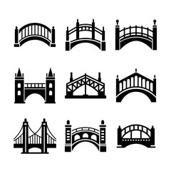 Obraz premium Bridge Icons Set – Vector Silhouettes of Architecture and Infrastructure
