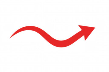 Red wavy arrow moving up, symbolizing business growth, increasing trends, and positive direction on transparent background