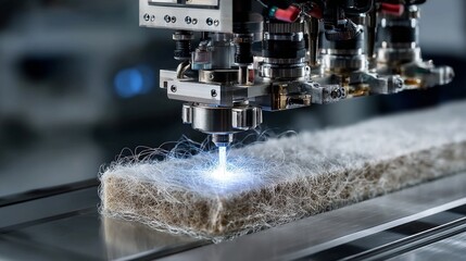 Autonomous nanofiber weaving systems creating ultra-light, high-strength materials for aerospace, construction, and biomedical use with AI-monitored tensile calibration.