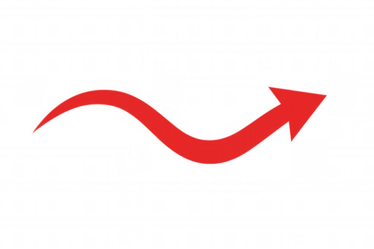 Red wavy arrow moving up, symbolizing business growth, increasing trends, and positive direction on transparent background