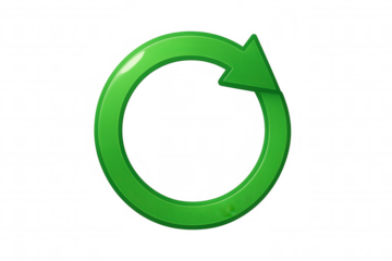 Green circular refresh arrow icon looping, refreshing, reloading, and updating system functions on transparent background