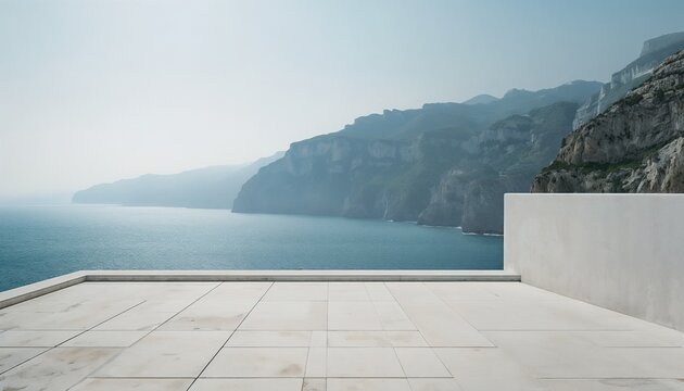 Minimalist Architectural Scene With Sea View And Cliffs