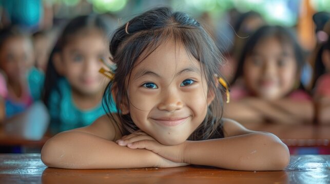 Portrait of a children, smile face, learning technology, education, Group of students in classroom.