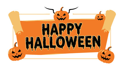 Happy Halloween banner: Festive banner celebrating Halloween with carved pumpkins. A festive and thematic design. 