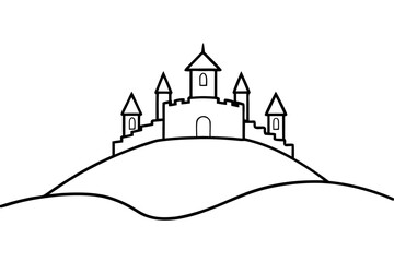 line art Castle on hill silhouette vector isolated on white background