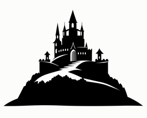 Obraz premium Castle on hill silhouette vector 
