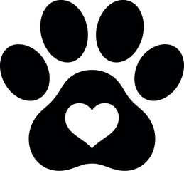 Fototapeta premium Black paw print with a white heart cutout symbolizes love for pets