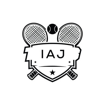 IAJ Tennis Company logo. IAJ Racket and Ball logo design for entrepreneur and business. IAJ Athletic Branding best icon.
