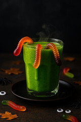 Spooky Green Smoothie with Gummy Worms