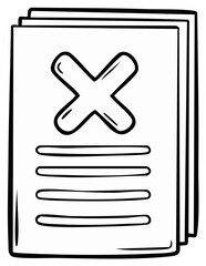 Fototapeta premium Hand-drawn illustration of a paper document with a large X mark and lines for text.