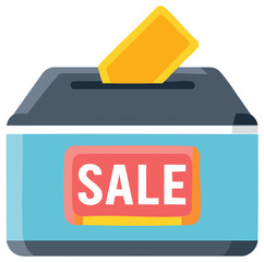Donation box with SALE sign and yellow paper for online business