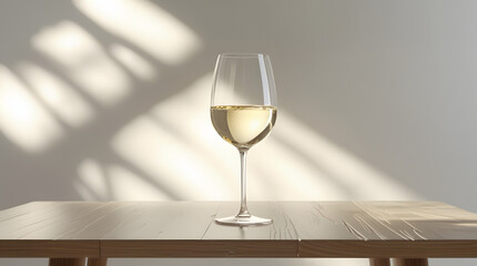 Two crystal glasses of white wine champagne on a table, an alcoholic beverage for a celebration dinner party