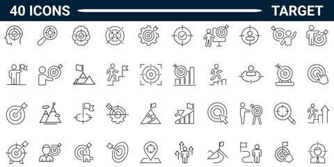 Target line icon set. Includes target, Success, achievement, mission, winner. Editable stroke. Vector illustration