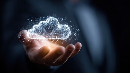 A hand holds a digital cloud