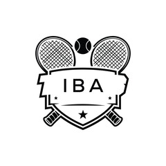 IBA Tennis Company logo. IBA Racket and Ball logo design for entrepreneur and business. IBA Athletic Branding best icon.
