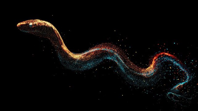 Abstract snake of glowing particles on black background