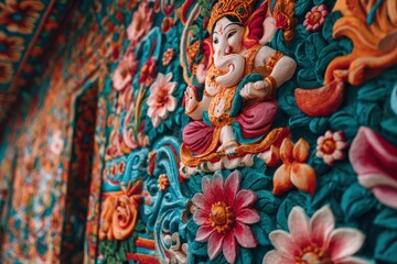 Fototapeta premium A vibrant and colorful mural featuring a variety of flowers painted on a wall.