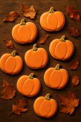 Pumpkin-Shaped Sugar Cookies with Orange Icing