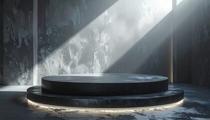 Matte Dark Podium with Rounded Edges and Silver Gradient Background