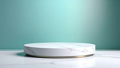 White Marble Podium with Aqua to Pale Gray Gradient Background