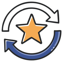 Obraz premium Hand-drawn star icon with circular arrows symbolizing quality, rating, refresh, feedback, and update process