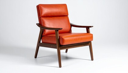 Mid-century modern orange leather chair