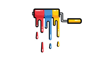 Paint Roller with Dripping Primary Colors: Modern Vector Illustration for Art, Design, and Creative Concepts, perfect for DIY projects and home improvement.
