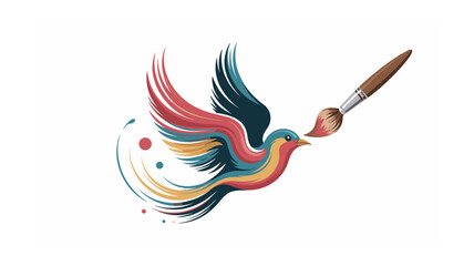Colorful Bird with Paintbrush: Creative Design Concept for Art, Design, and Inspiration, Ideal for Logos and Branding Materials