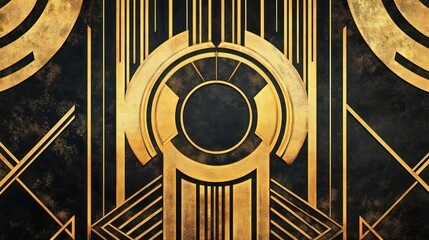 Art Deco Geometric Gold and Black Abstract Design