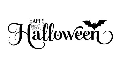 Fototapeta premium Happy Halloween Celebration: An eye-catching design of Happy Halloween, complete with spider web, and bat, evokes a spooky and festive atmosphere, perfect for conveying the essence of the holiday.