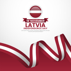 Obraz premium Latvia independence day greeting card, square banner background with warving ribbon flag