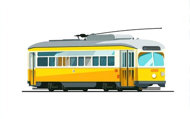 Side view of a vintage yellow and gray streetcar
