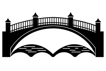 Bridge over river silhouette vector isolated on white background